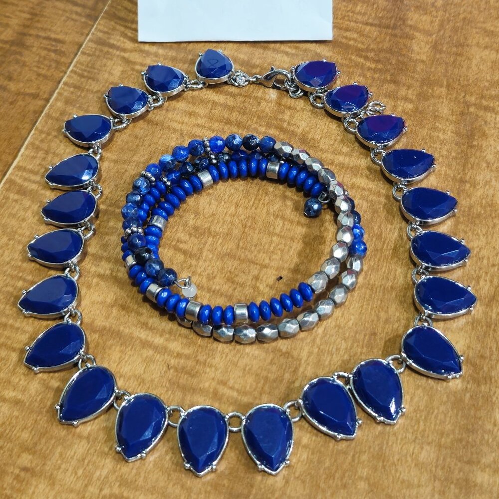 Blue & Silver Tone Necklace and Bracelet lot